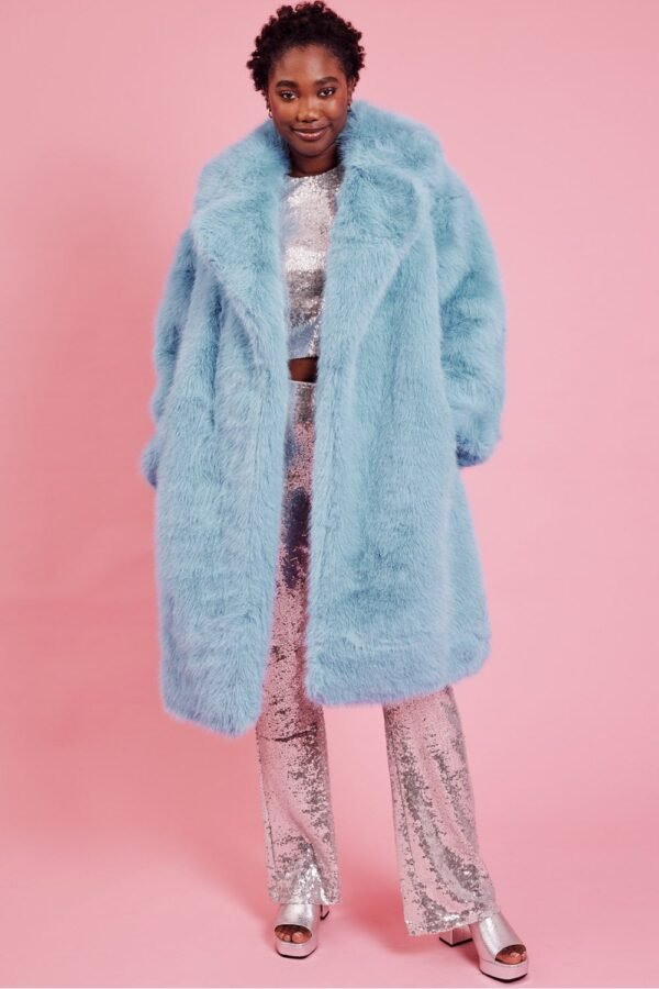Shop Lux Bamboo Faux Fur Baby Blue Coat and women's luxury and designer clothes at www.lux-apparel.co.uk