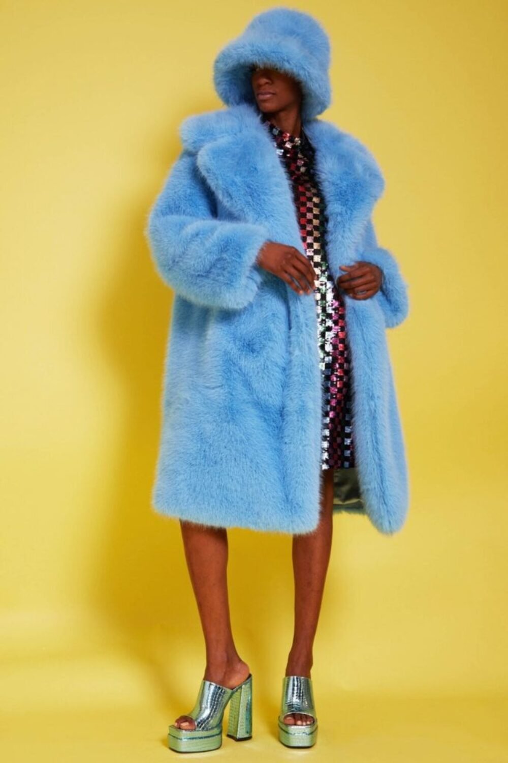 Shop Lux Bamboo Faux Fur Baby Blue Coat and women's luxury and designer clothes at www.lux-apparel.co.uk