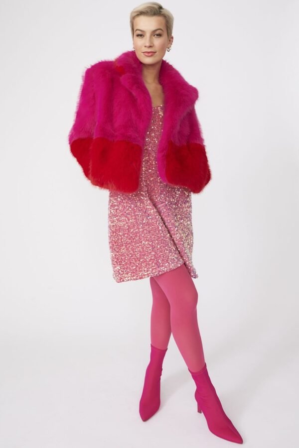 Shop Lux Bamboo Faux Fur Two Tone Double Cropped Coat and women's luxury and designer clothes at www.lux-apparel.co.uk