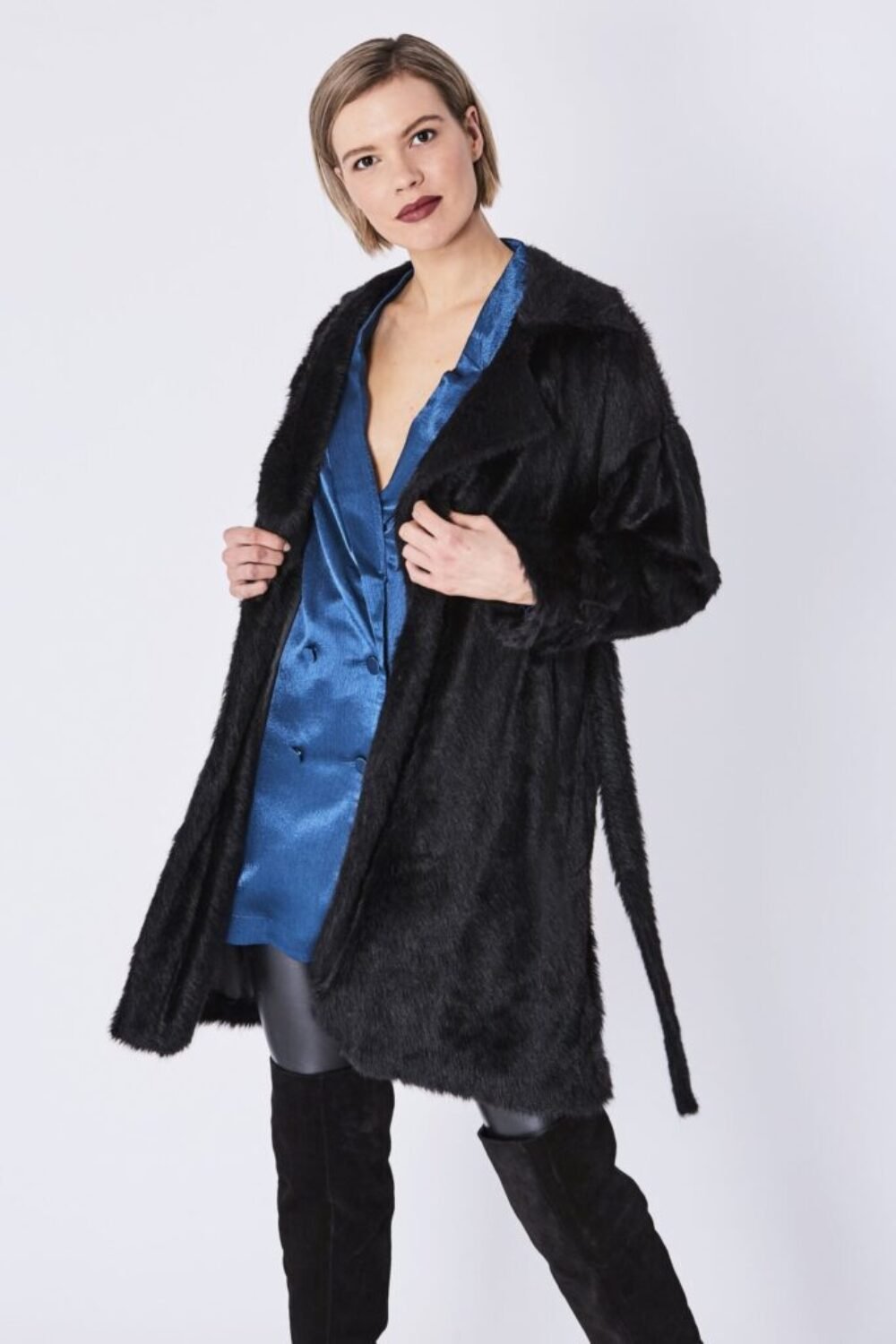 Shop Lux Black Faux Fur Coat and women's luxury and designer clothes at www.lux-apparel.co.uk