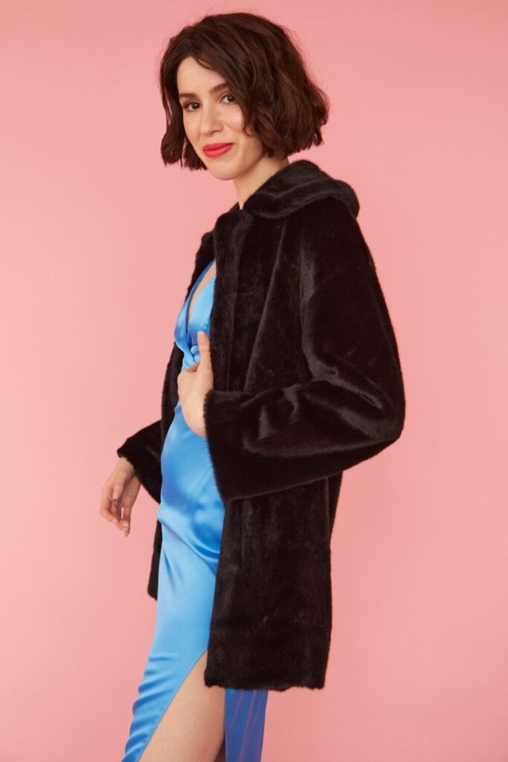 Shop Lux Black Faux Fur Duchess Midi Coat and women's luxury and designer clothes at www.lux-apparel.co.uk