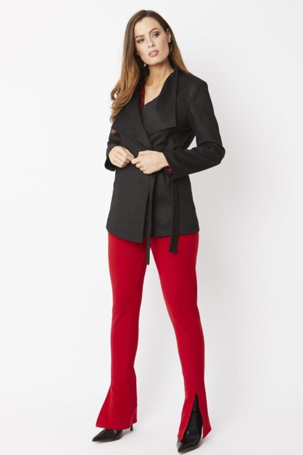 Shop Lux Black Faux Suede Jacket Tie Waist and women's luxury and designer clothes at www.lux-apparel.co.uk