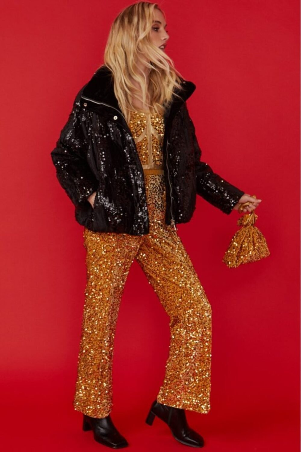 Shop Lux Black Sequin Puffer Jacket and women's luxury and designer clothes at www.lux-apparel.co.uk