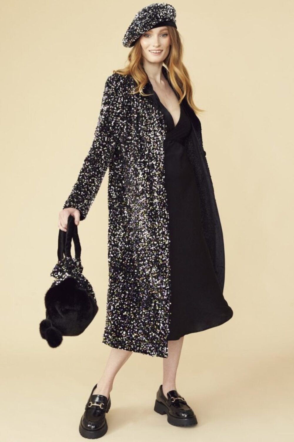 Shop Lux Black Sequin Velvet Trench Coat and women's luxury and designer clothes at www.lux-apparel.co.uk