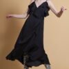 Shop Lux Black Silk Blend Maxi Ruffle Dress and women's luxury and designer clothes at www.lux-apparel.co.uk