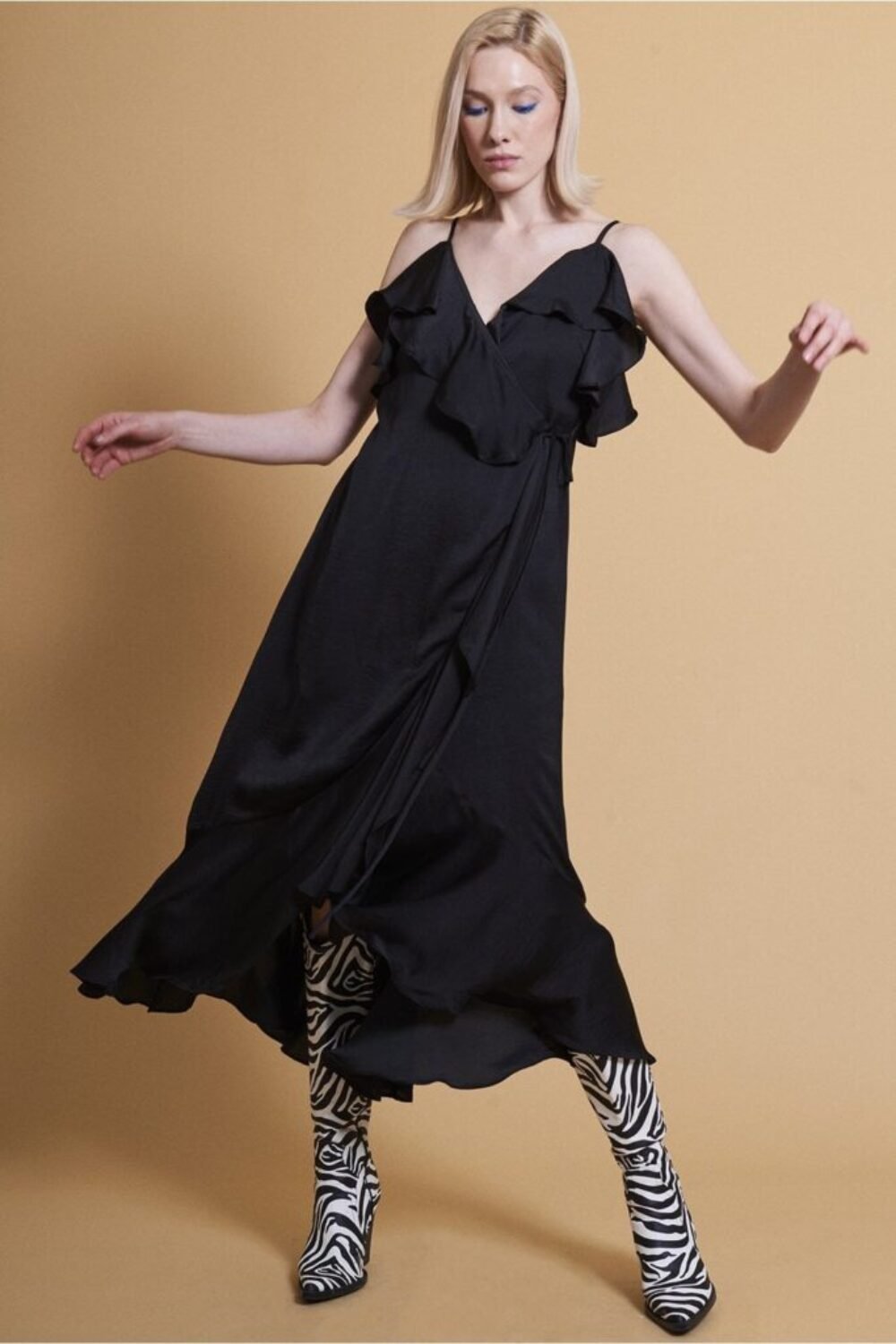 Shop Lux Black Silk Blend Maxi Ruffle Dress and women's luxury and designer clothes at www.lux-apparel.co.uk