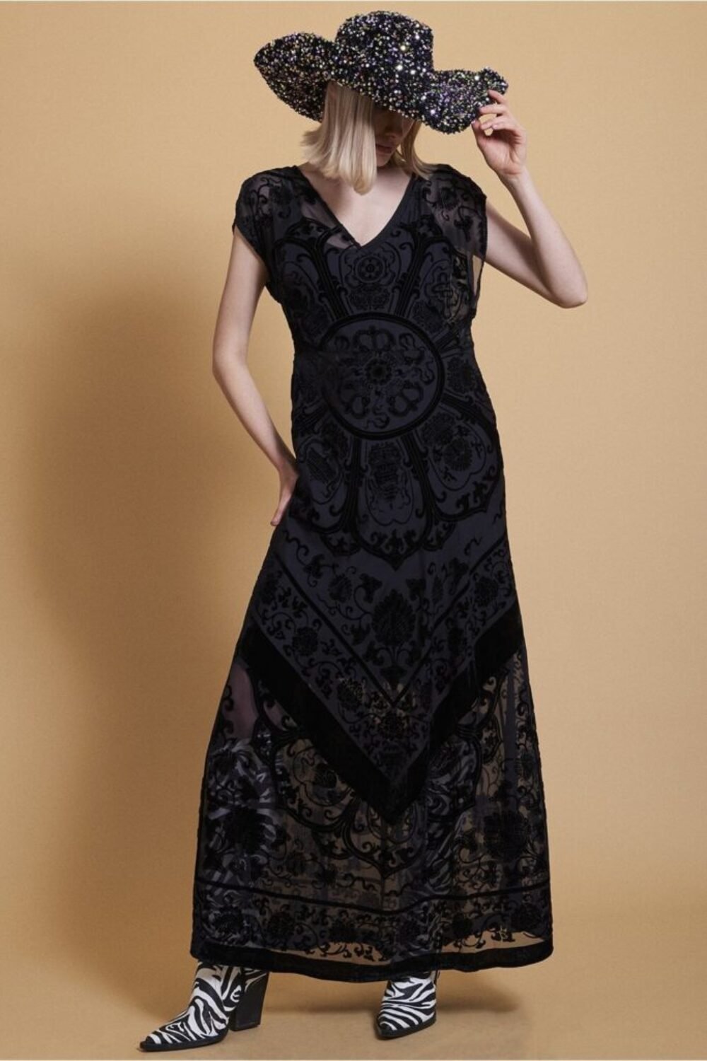 Shop Lux Black Silk Devore Dress and women's luxury and designer clothes at www.lux-apparel.co.uk