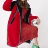 Shop Lux Black and Red Oversized Faux Fur Coat with Sequin Detail and women's luxury and designer clothes at www.lux-apparel.co.uk