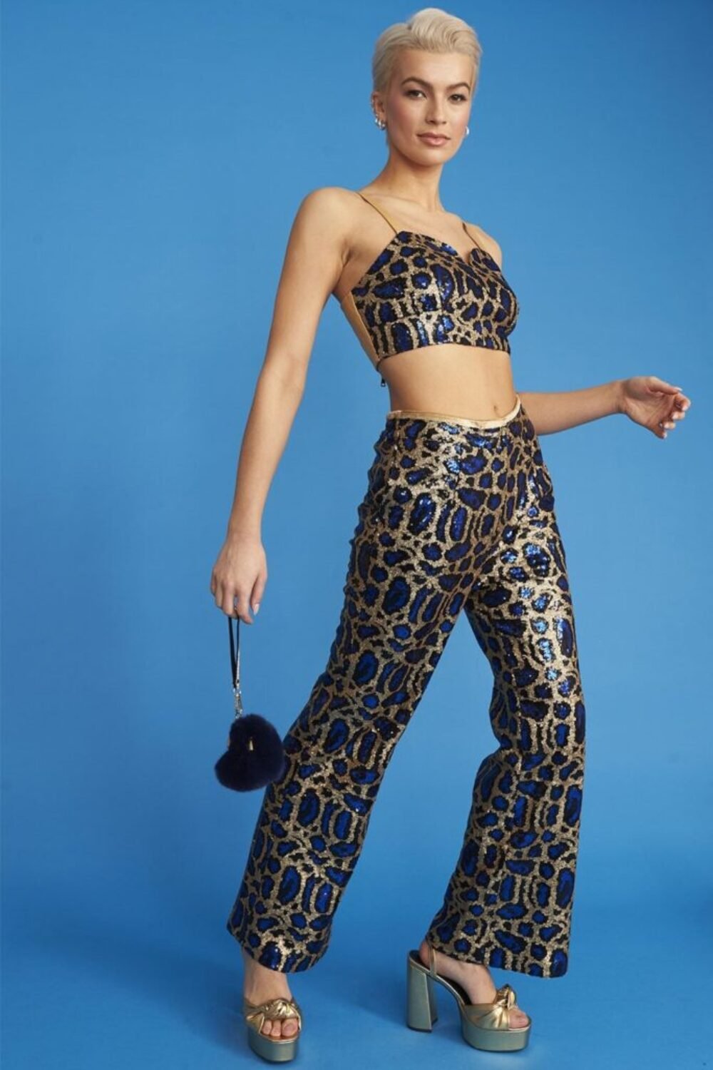 Shop Lux Blue Animal Print Sequin Bralet and women's luxury and designer clothes at www.lux-apparel.co.uk