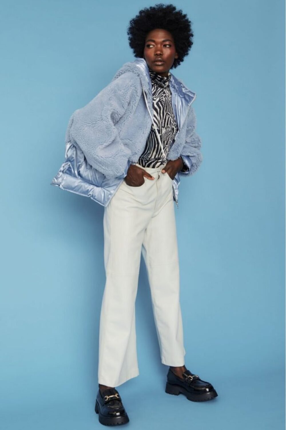 Shop Lux Blue Faux Fur Bomber Jacket and women's luxury and designer clothes at www.lux-apparel.co.uk