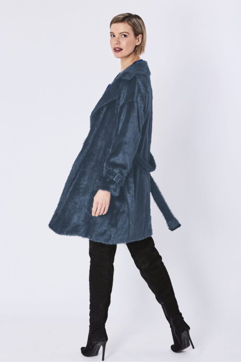 Shop Lux Blue Faux Fur Coat and women's luxury and designer clothes at www.lux-apparel.co.uk