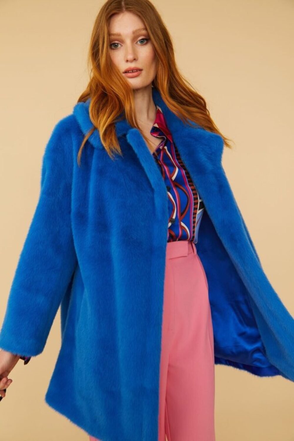 Shop Lux Blue Faux Fur Duchess Midi Coat and women's luxury and designer clothes at www.lux-apparel.co.uk