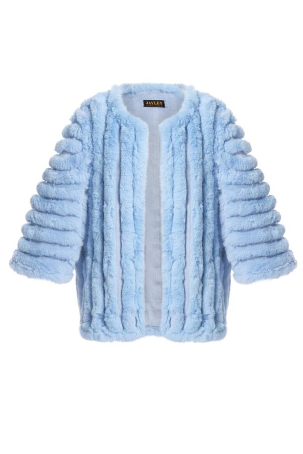 Shop Lux Blue Faux Fur Striped Coat and women's luxury and designer clothes at www.lux-apparel.co.uk