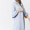 Shop Lux Blue Faux Suede Midi Jacket with Frill Sleeve and women's luxury and designer clothes at www.lux-apparel.co.uk