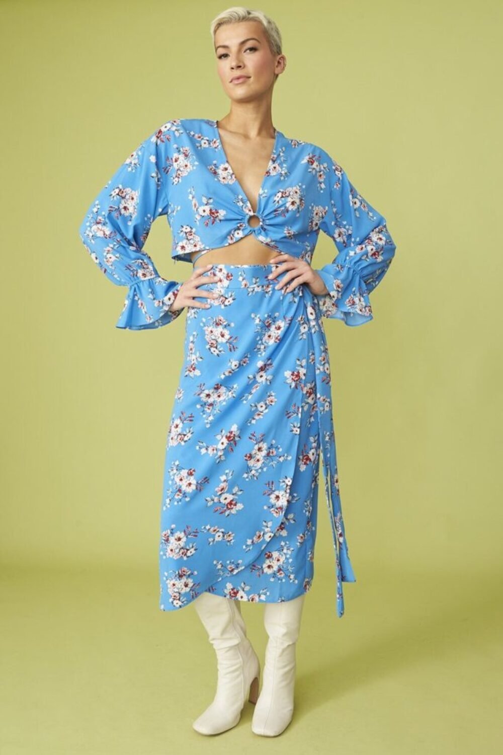 Shop Lux Blue Floral Print Cropped Top Co-ord and women's luxury and designer clothes at www.lux-apparel.co.uk