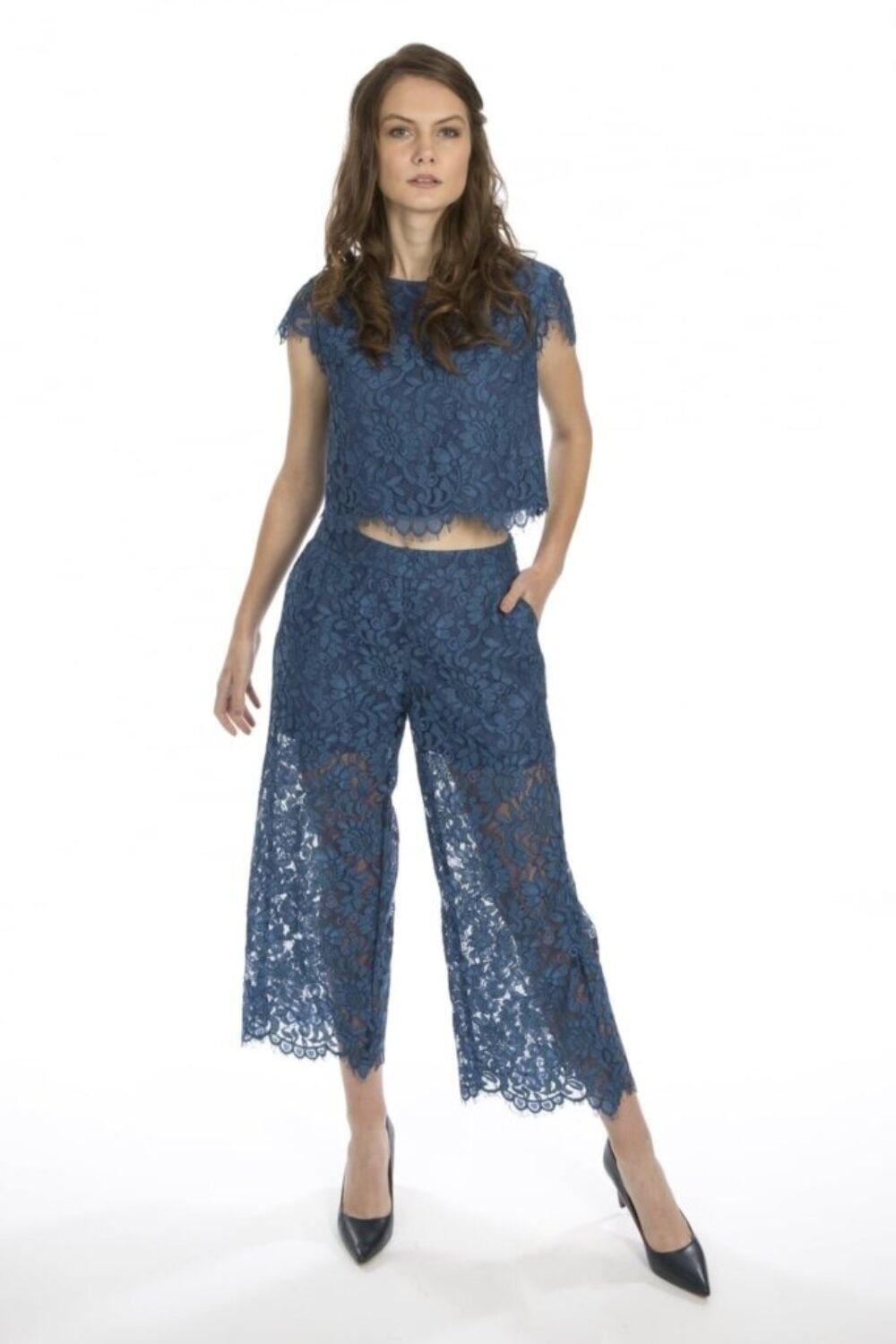 Shop Lux Blue Vintage Lace Top and women's luxury and designer clothes at www.lux-apparel.co.uk