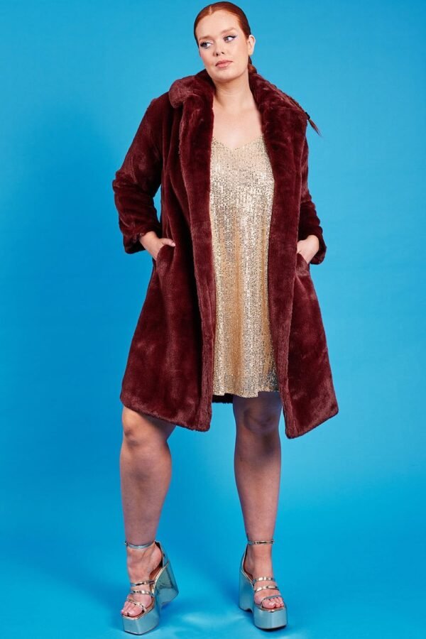 Shop Lux Brown Faux Fur Coat and women's luxury and designer clothes at www.lux-apparel.co.uk