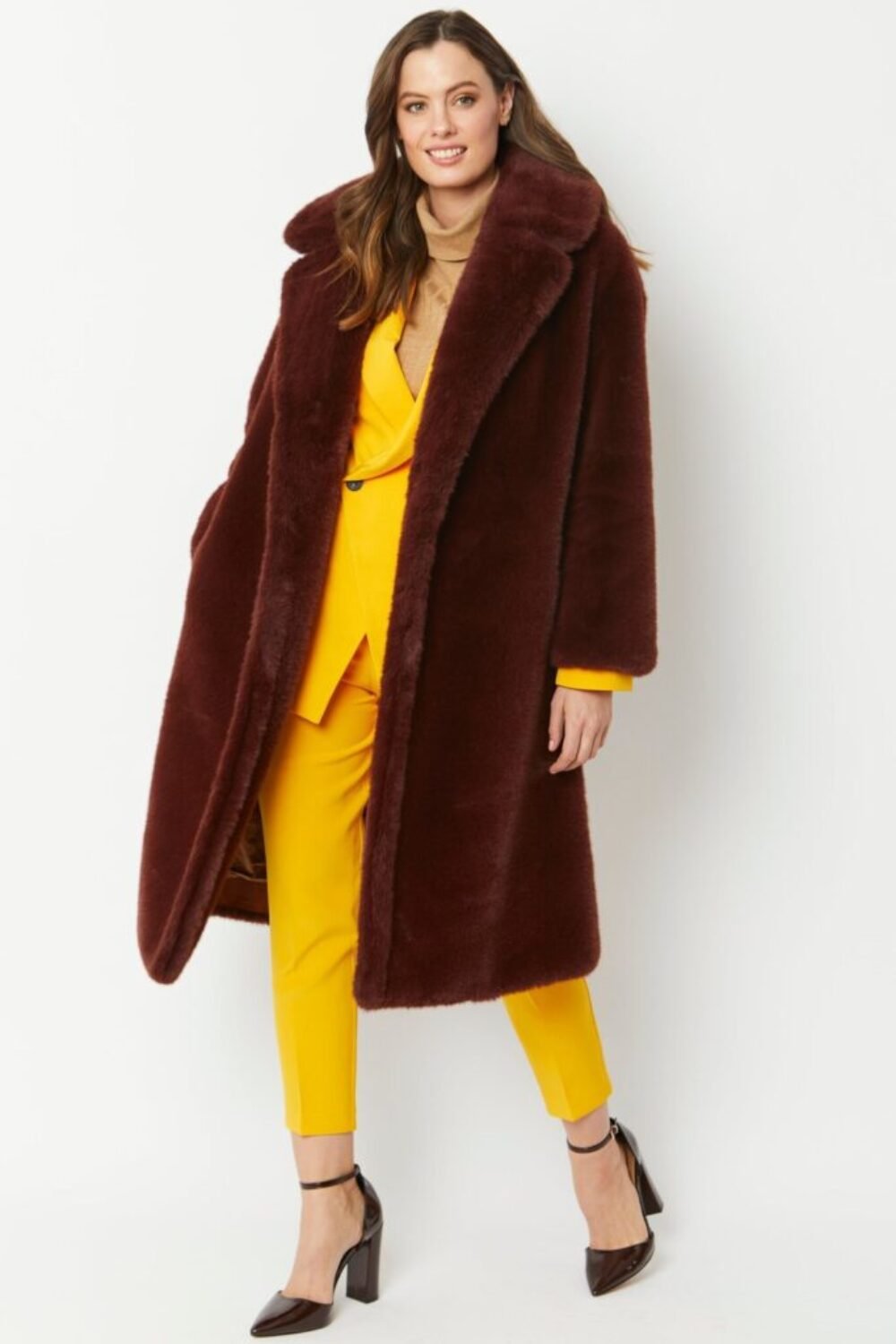 Shop Lux Brown Faux Fur Coat and women's luxury and designer clothes at www.lux-apparel.co.uk