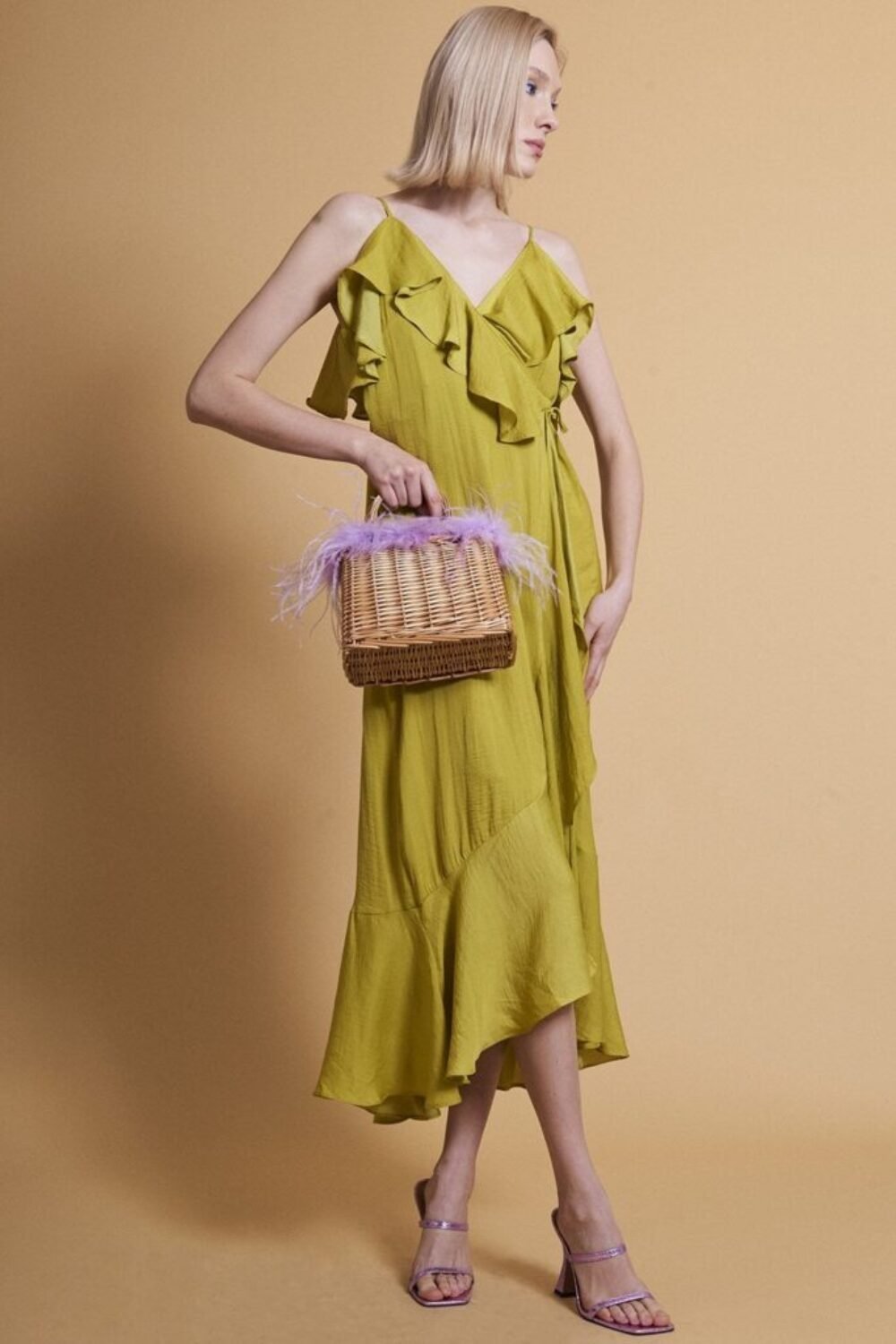 Shop Lux Chartreuse Silk Blend Maxi Ruffle Dress and women's luxury and designer clothes at www.lux-apparel.co.uk