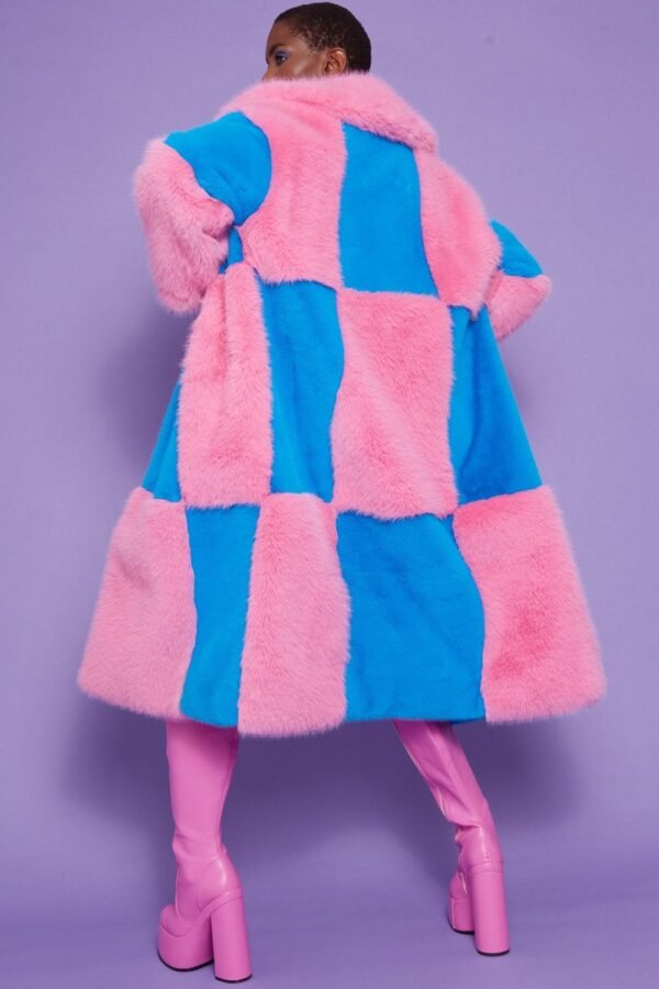Shop Lux Checkered Two Tone Pink Checkered Coat and women's luxury and designer clothes at www.lux-apparel.co.uk