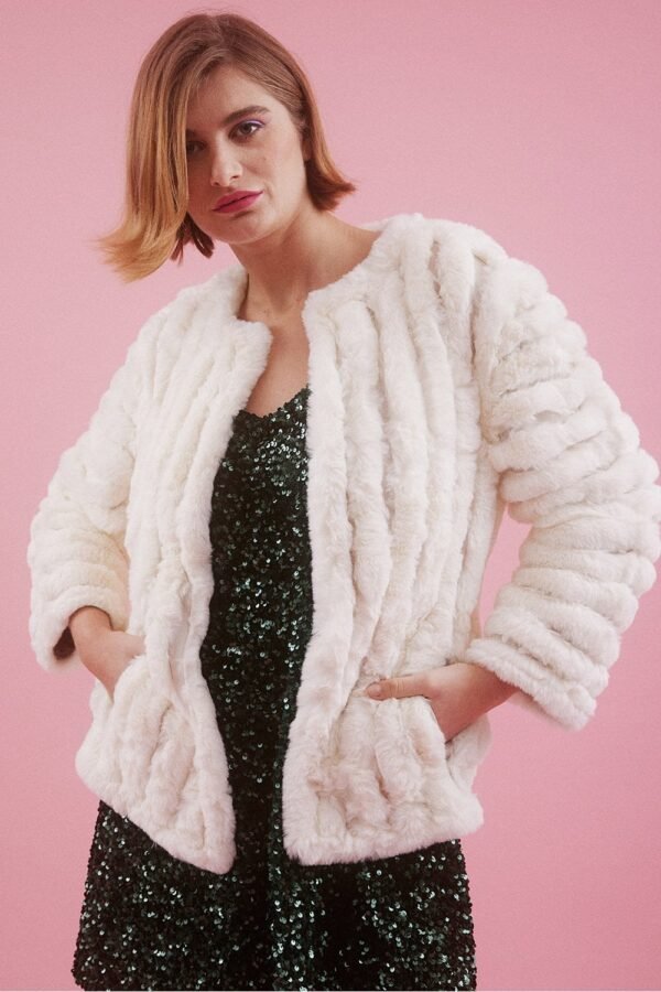 Shop Lux Cream Faux Fur Faux Suede Coat and women's luxury and designer clothes at www.lux-apparel.co.uk