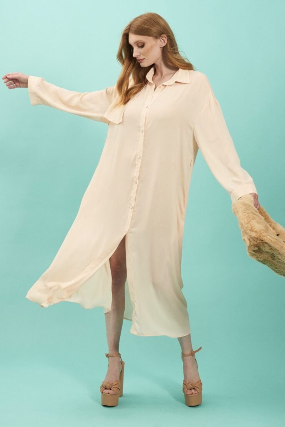 Shop Lux Cream Silk Blend Maxi Shirt Dress and women's luxury and designer clothes at www.lux-apparel.co.uk