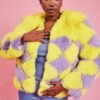 Shop Lux Delilah Diamond Faux Fur Jacket and women's luxury and designer clothes at www.lux-apparel.co.uk