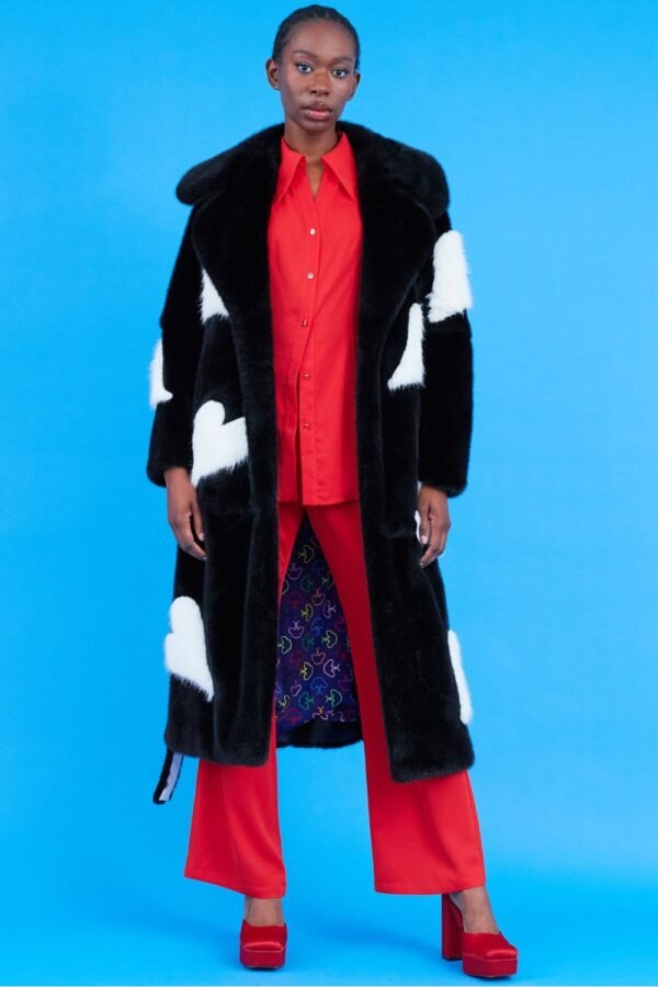 Shop Lux Eco Bamboo Faux Fur Coat with Love Heart Detailing and women's luxury and designer clothes at www.lux-apparel.co.uk