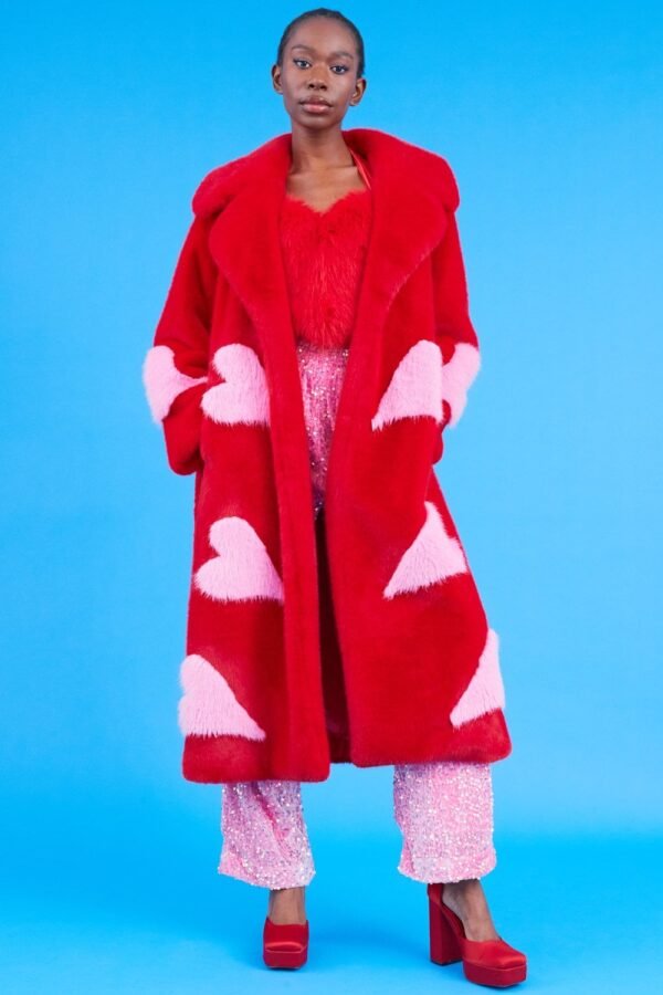 Shop Lux Eco Bamboo Faux Fur Coat with Love Heart Detailing and women's luxury and designer clothes at www.lux-apparel.co.uk