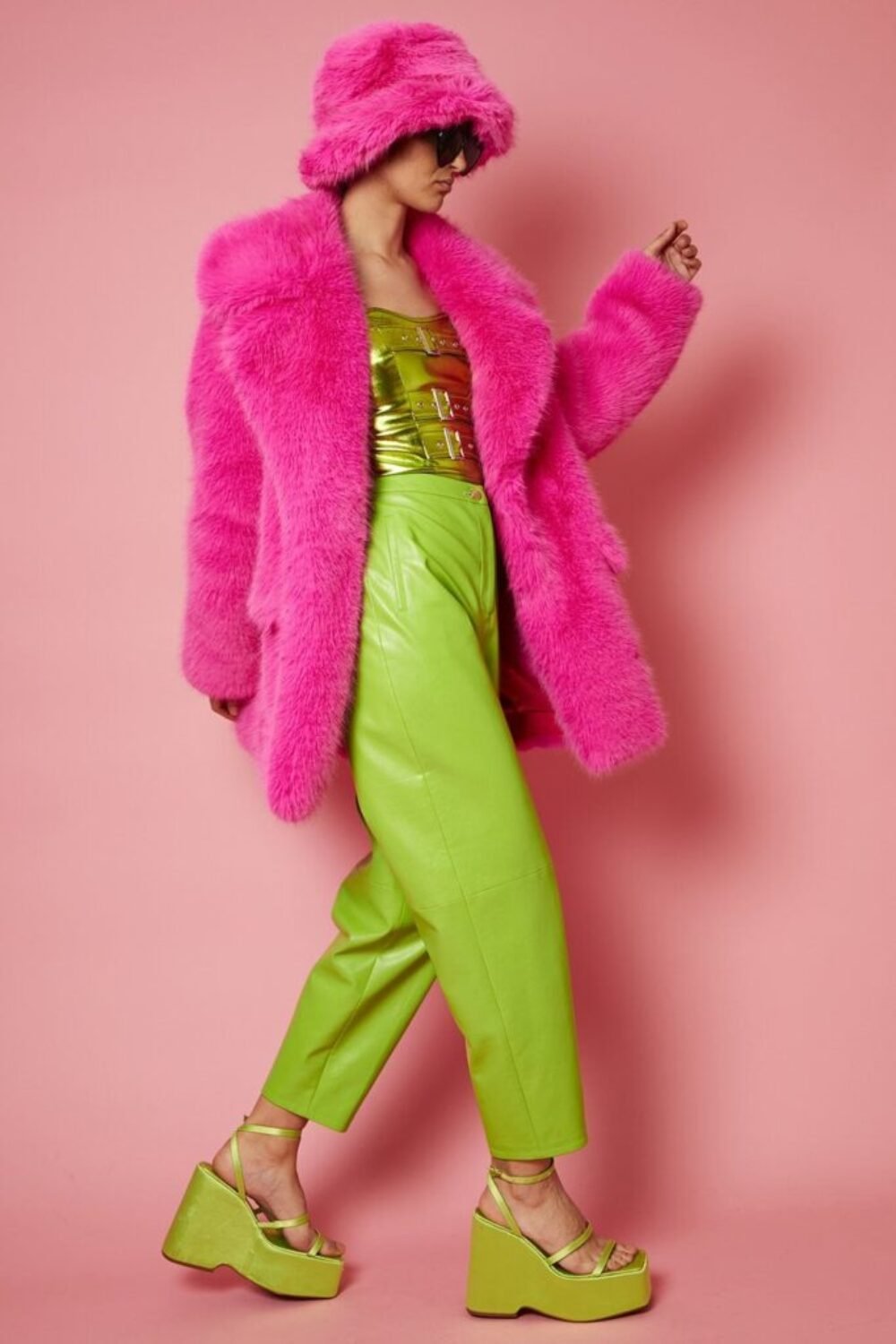 Shop Lux Faux Fur Fuchsia Pink Midi Coat and women's luxury and designer clothes at www.lux-apparel.co.uk