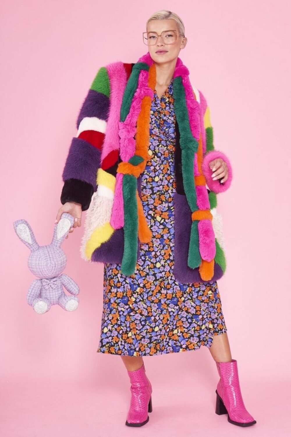 Shop Lux Faux Fur Rainbow Coat and women's luxury and designer clothes at www.lux-apparel.co.uk