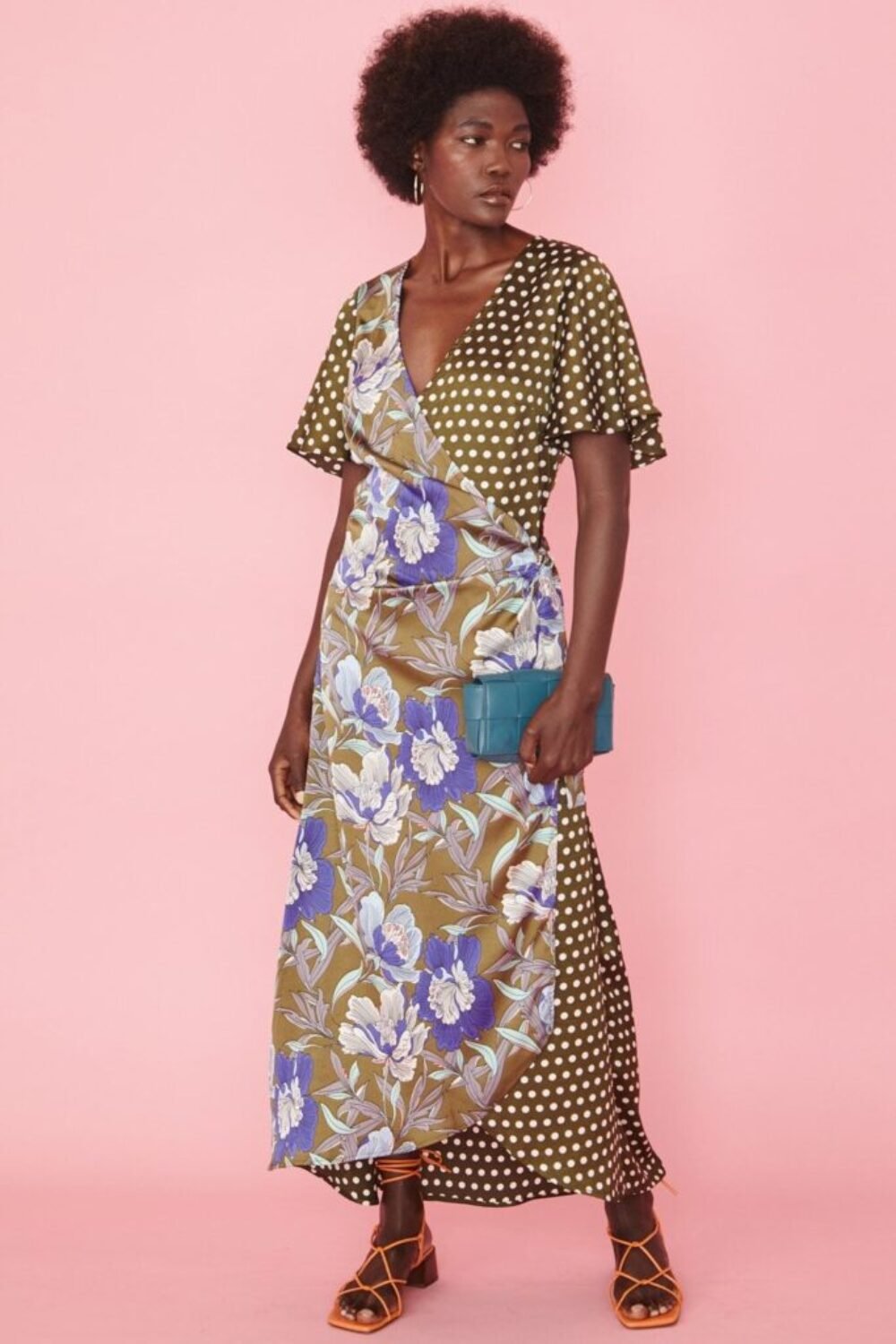 Shop Lux Floral and Polka Dot Wrap Maxi Dres and women's luxury and designer clothes at www.lux-apparel.co.uk