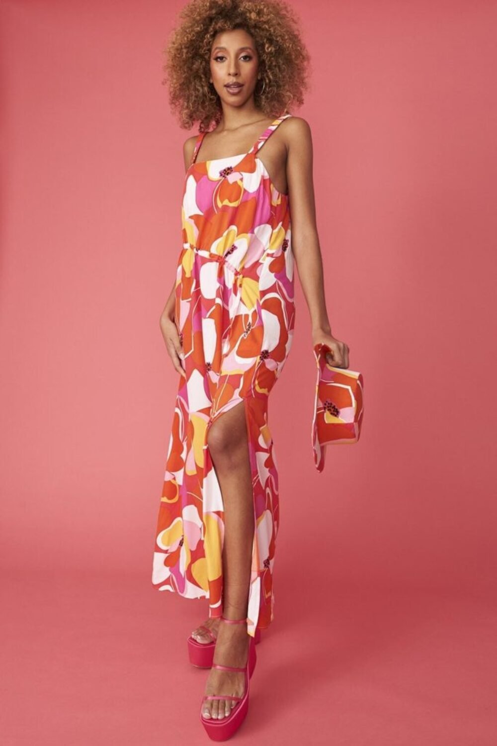 Shop Lux Florence Floral Maxi Dress with High Split and women's luxury and designer clothes at www.lux-apparel.co.uk