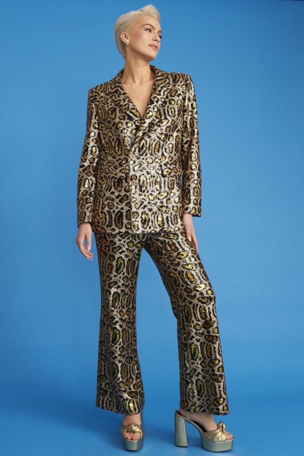 Shop Lux Gold Animal Print Sequin Blazer and women's luxury and designer clothes at www.lux-apparel.co.uk