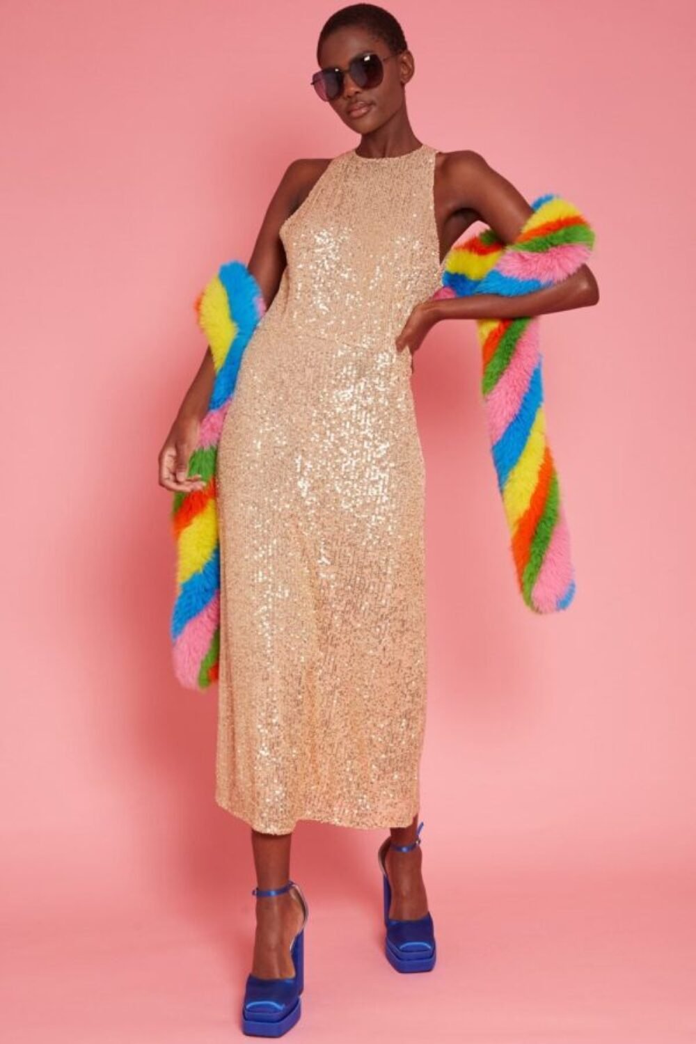 Shop Lux Gold Sequin Lightweight Maxi Dress and women's luxury and designer clothes at www.lux-apparel.co.uk
