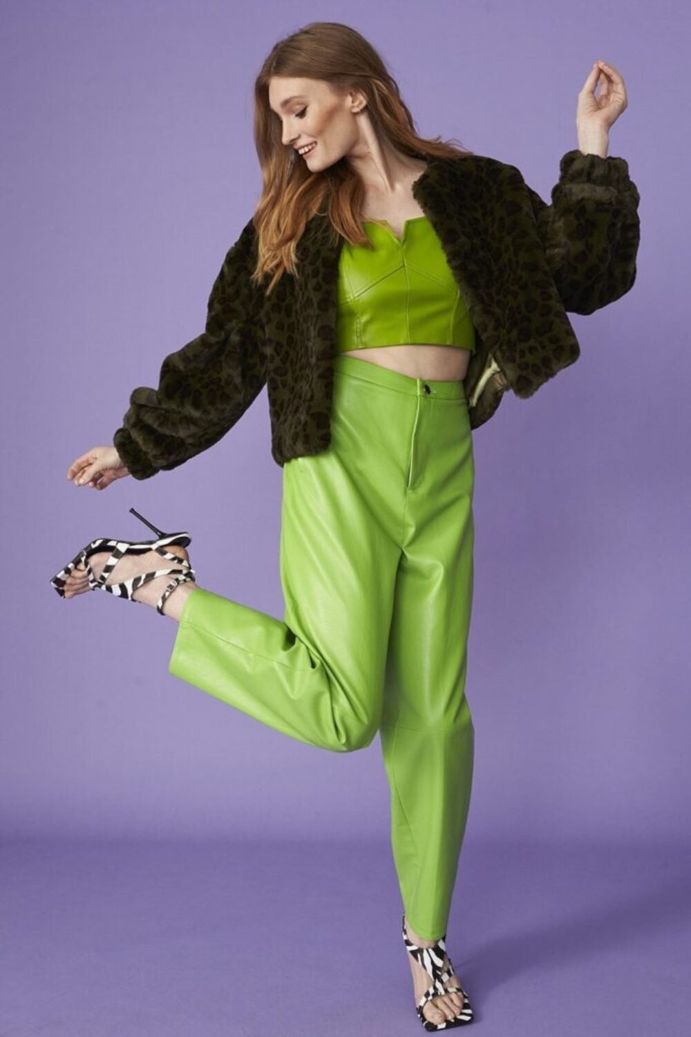 Shop Lux Green Cropped Faux Fur Jacket and women's luxury and designer clothes at www.lux-apparel.co.uk