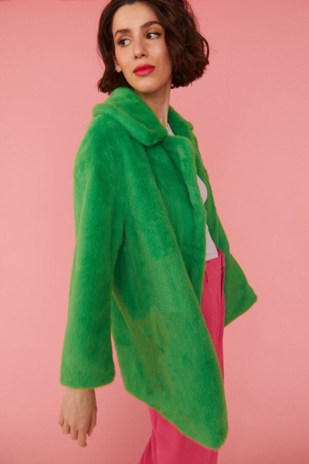 Shop Lux Green Faux Fur Duchess Midi Coat and women's luxury and designer clothes at www.lux-apparel.co.uk
