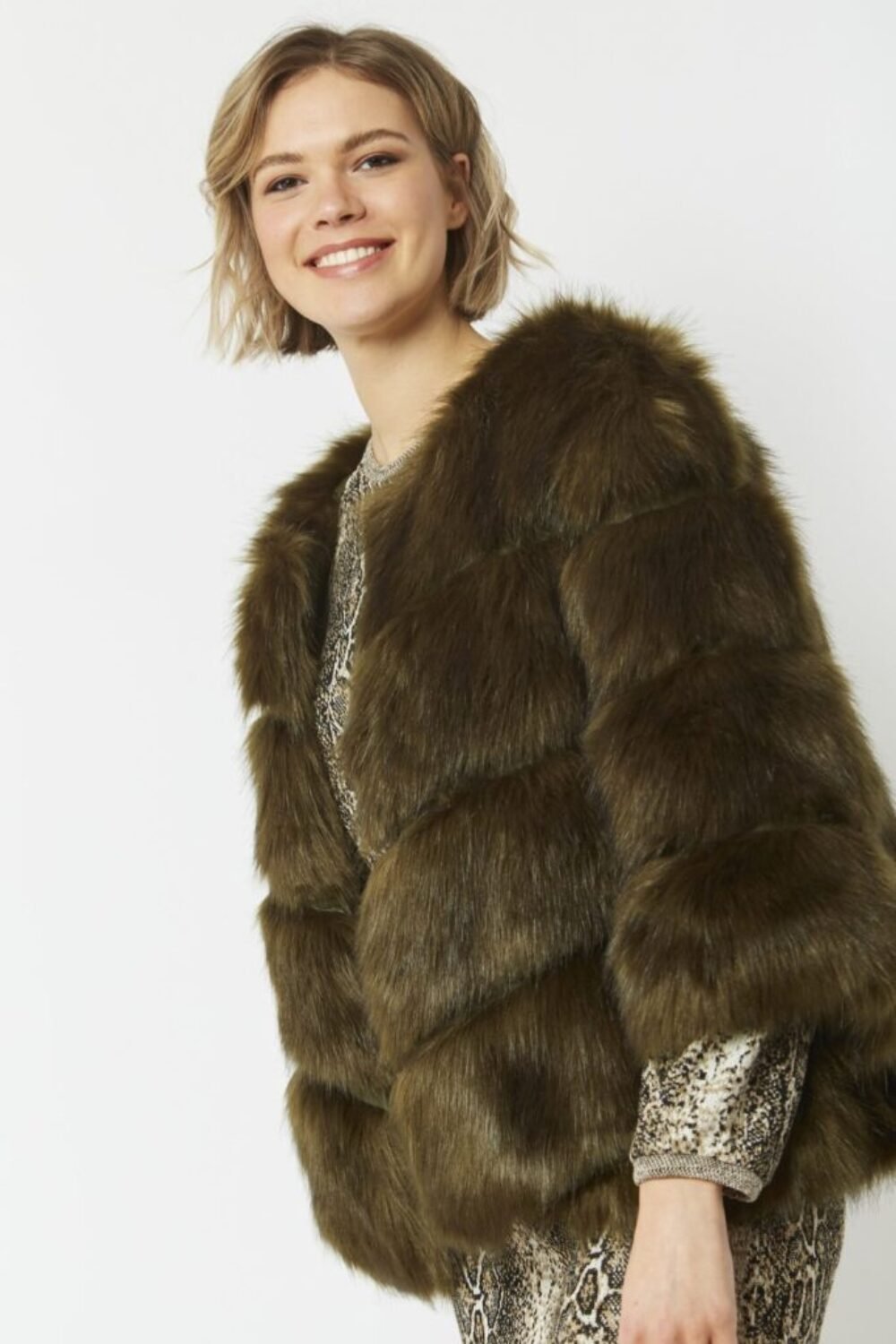 Shop Lux Green Faux Fur Ella Coat and women's luxury and designer clothes at www.lux-apparel.co.uk
