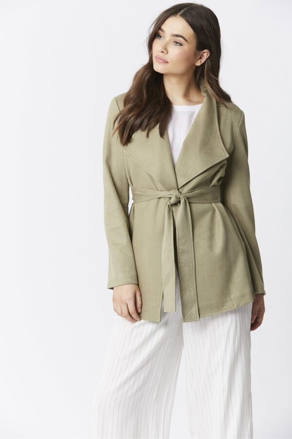 Shop Lux Green Faux Suede Jacket Tie Waist and women's luxury and designer clothes at www.lux-apparel.co.uk