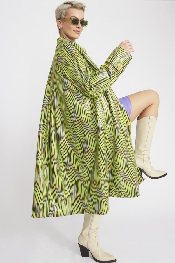 Shop Lux Green Faux Suede Zebra Trench Coat and women's luxury and designer clothes at www.lux-apparel.co.uk