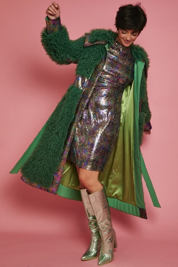 Shop Lux Green Knitted Bamboo and Mongolian Coat and women's luxury and designer clothes at www.lux-apparel.co.uk