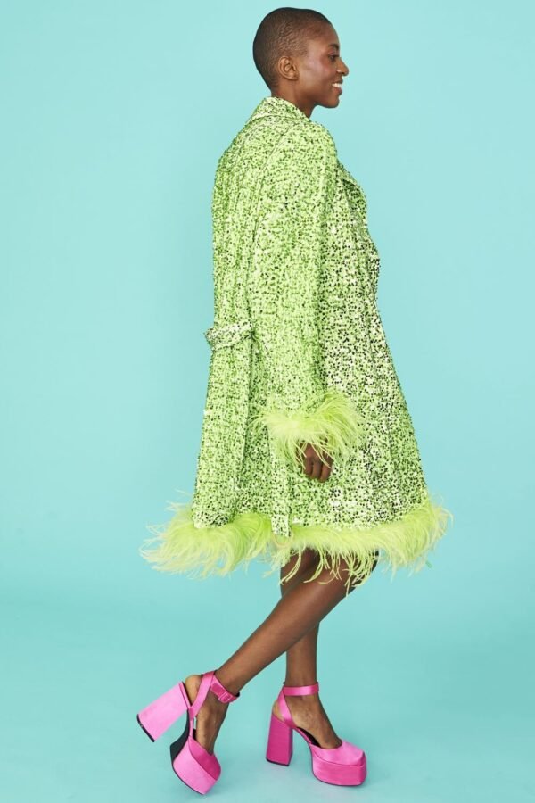Shop Lux Green Sequin and Feather Blazer Dress and women's luxury and designer clothes at www.lux-apparel.co.uk