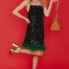 Shop Lux Green sequin Cami Dress With Feathers and women's luxury and designer clothes at www.lux-apparel.co.uk