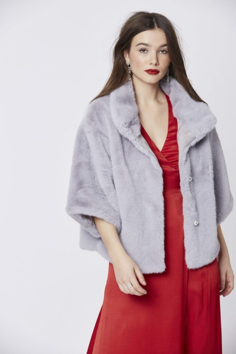 Shop Lux Grey Faux Fur Jacket With Pearls and women's luxury and designer clothes at www.lux-apparel.co.uk