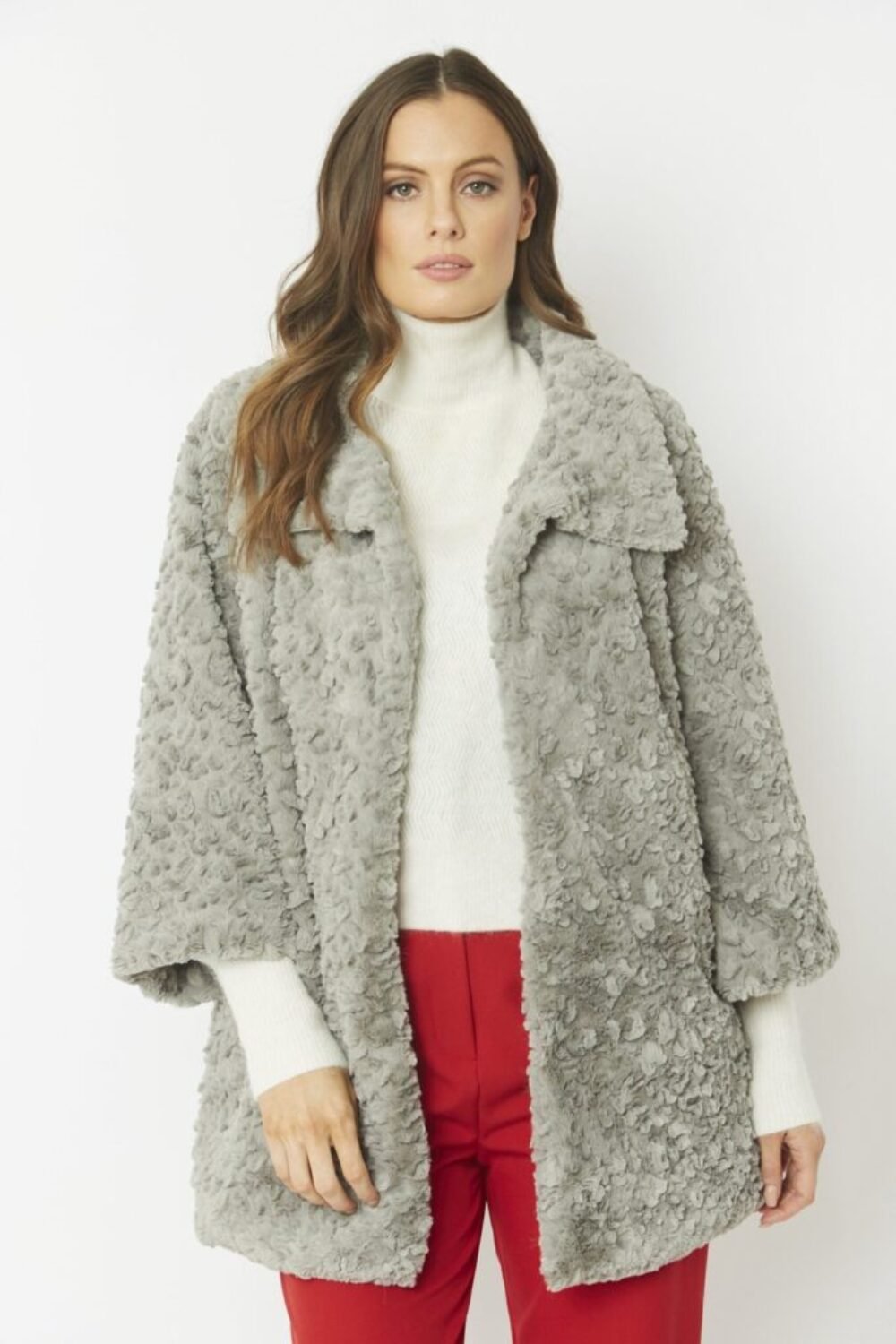 Shop Lux Grey Faux Fur Teddy Coat and women's luxury and designer clothes at www.lux-apparel.co.uk