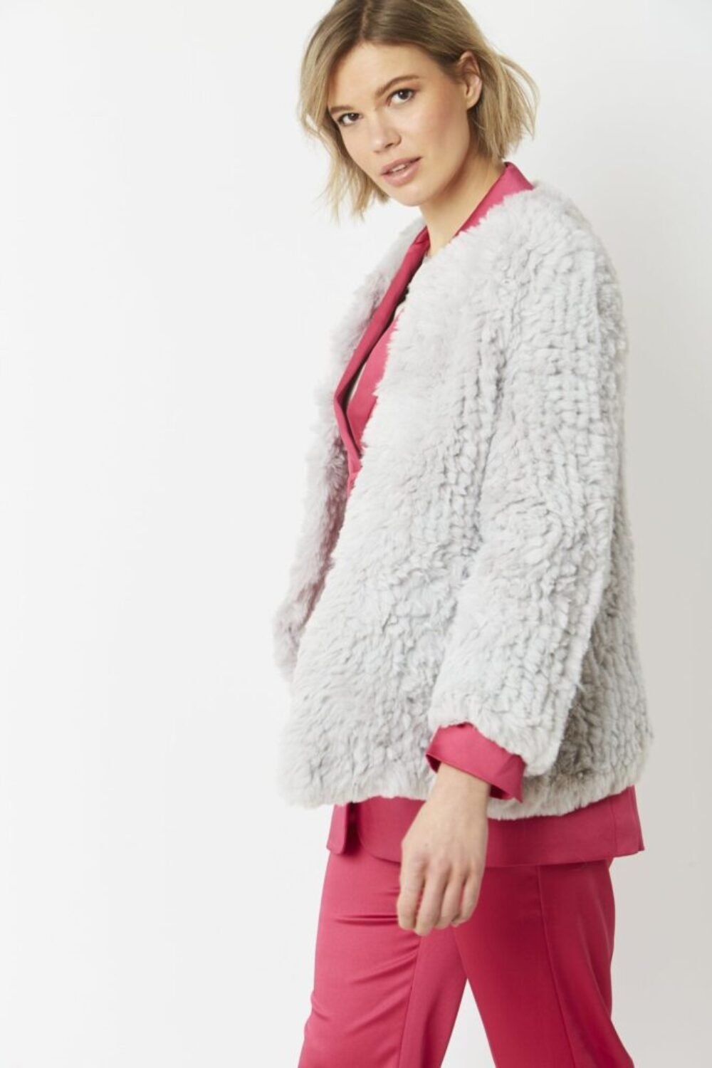 Shop Lux Grey Hand Knitted Faux Fur Coat and women's luxury and designer clothes at www.lux-apparel.co.uk