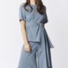 Shop Lux Grey Tie Waist Blouse and women's luxury and designer clothes at www.lux-apparel.co.uk