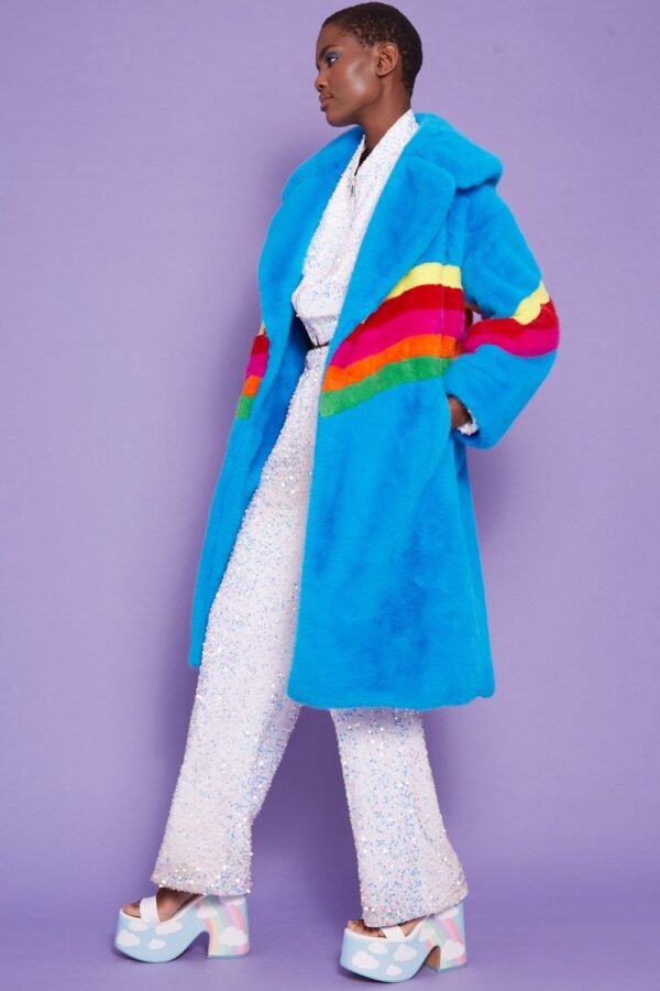 Shop Lux Handmade Eco Faux Fur Rainbow Coat and women's luxury and designer clothes at www.lux-apparel.co.uk