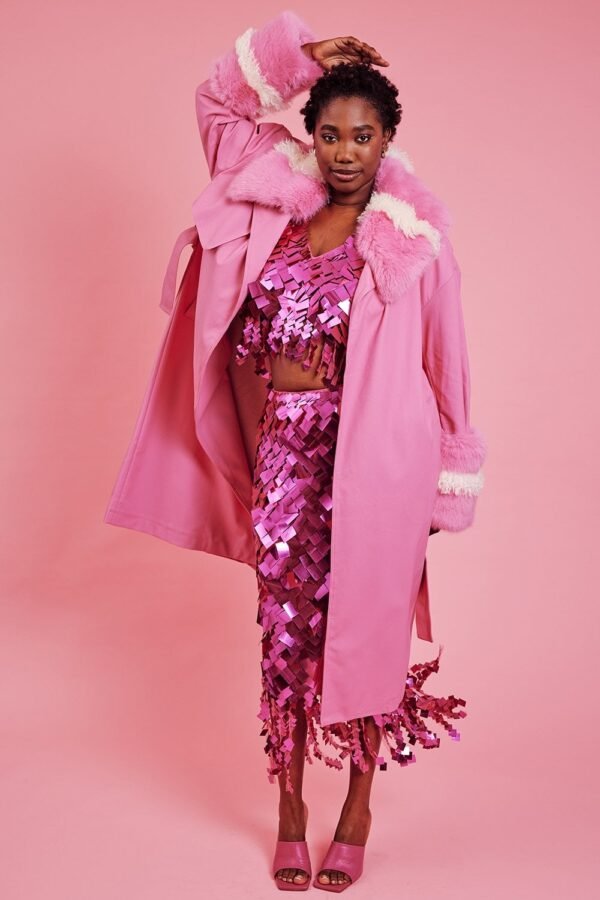 Shop Lux Hot Pink Eco Leather Trench Coat and women's luxury and designer clothes at www.lux-apparel.co.uk