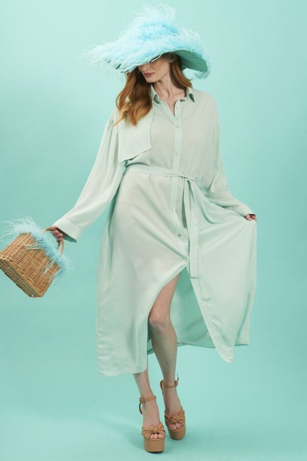 Shop Lux Light Blue Silk Blend Maxi Shirt Dress and women's luxury and designer clothes at www.lux-apparel.co.uk